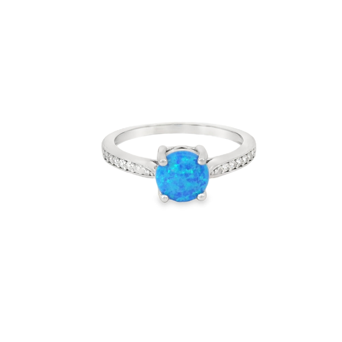 Round Blue Lab Opal With Cubic Zirconia