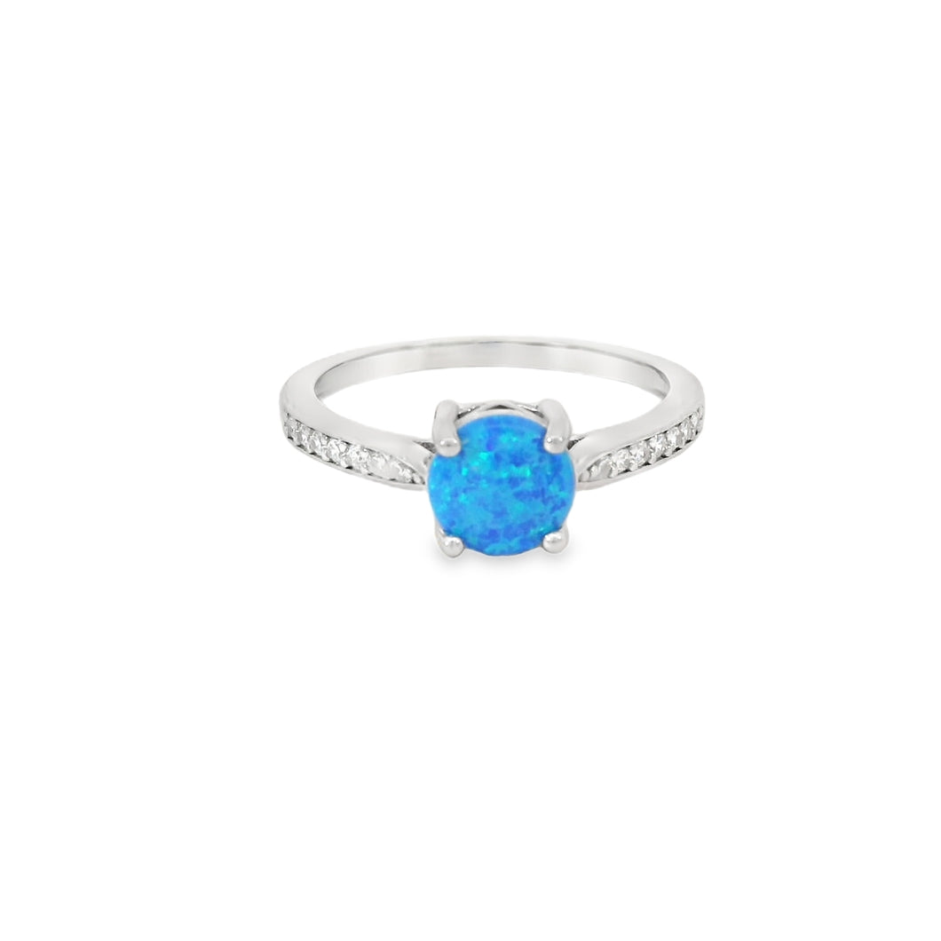 Round Blue Lab Opal With Cubic Zirconia