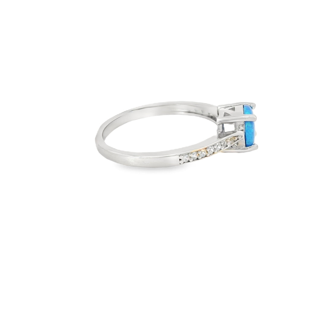 Round Blue Lab Opal With Cubic Zirconia
