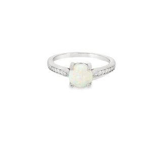Round White Lab Opal Cubic Zirconia Ring