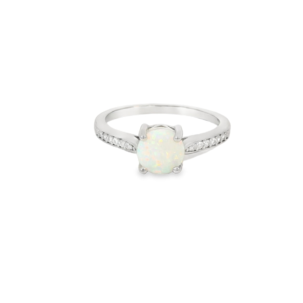 Round White Lab Opal Cubic Zirconia Ring
