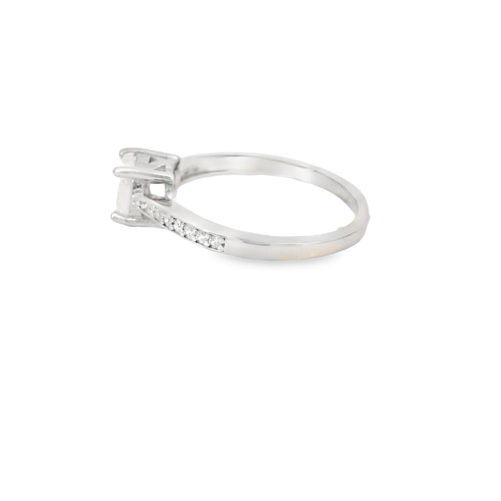 Round White Lab Opal Cubic Zirconia Ring