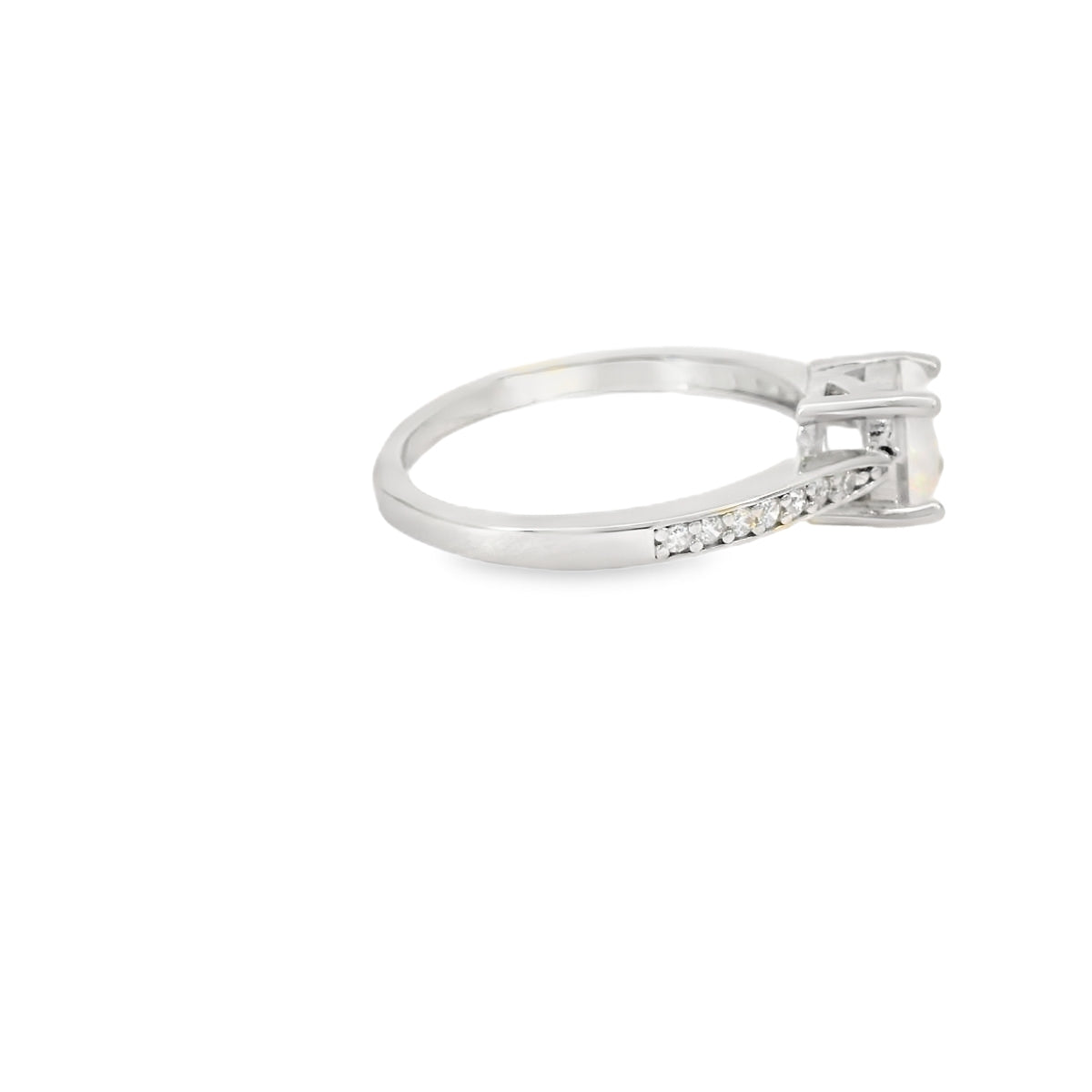 Round White Lab Opal Cubic Zirconia Ring