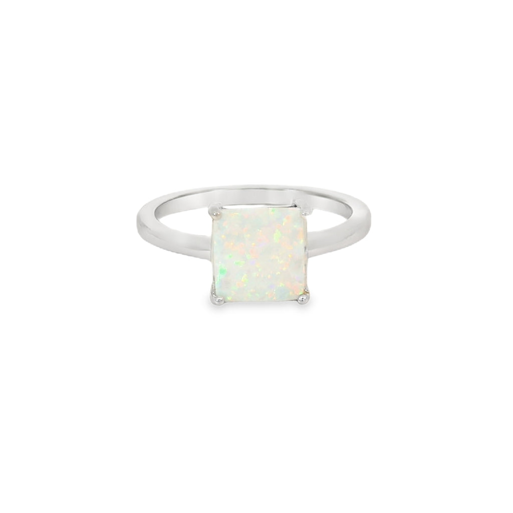 Square White Lab Opal Ring