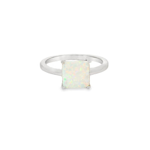Square White Lab Opal Ring