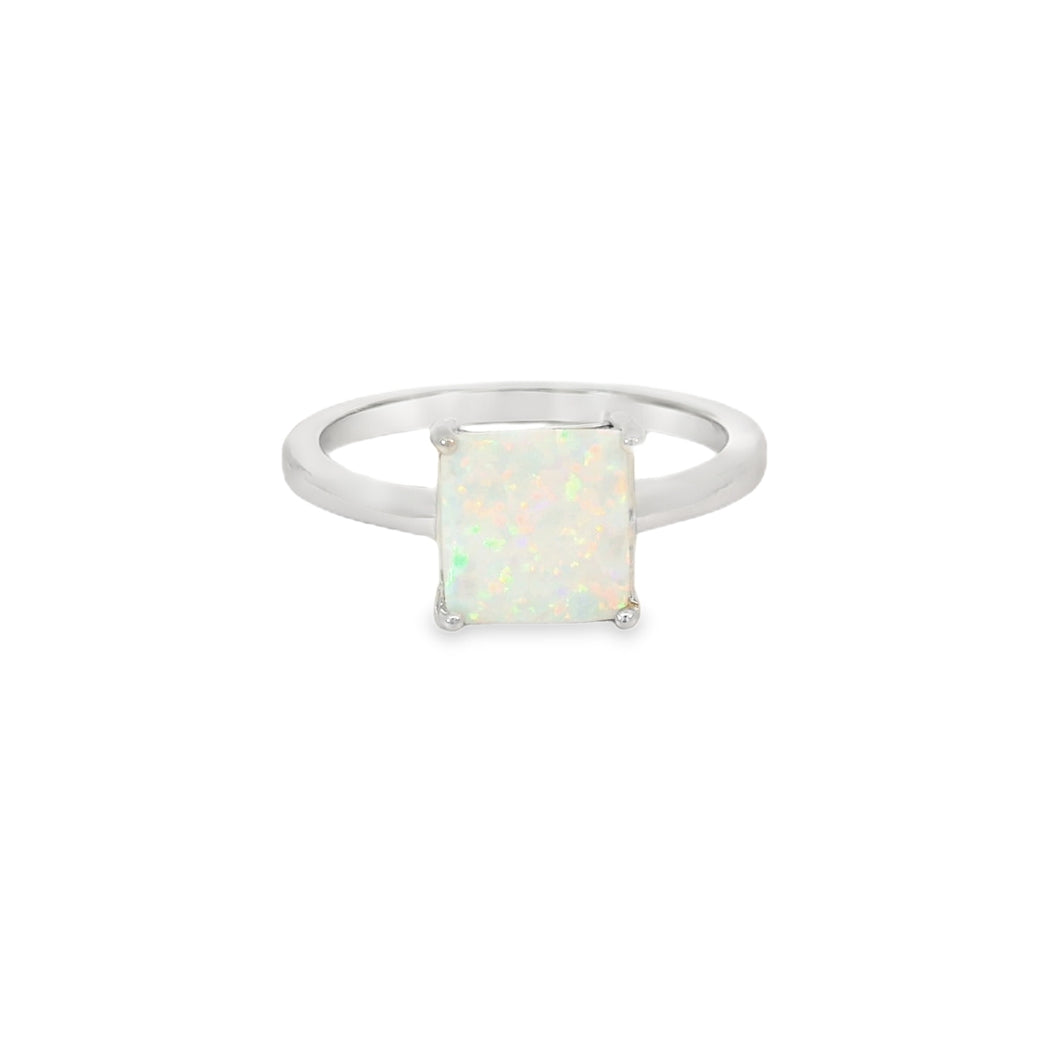 Square White Lab Opal Ring