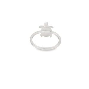 Blue lab opal turtle sterling silver ring
