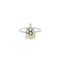 Load image into Gallery viewer, White lab opal turtle sterling silver ring