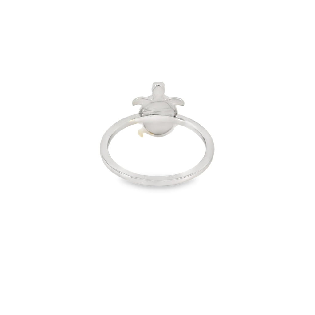 White lab opal turtle sterling silver ring