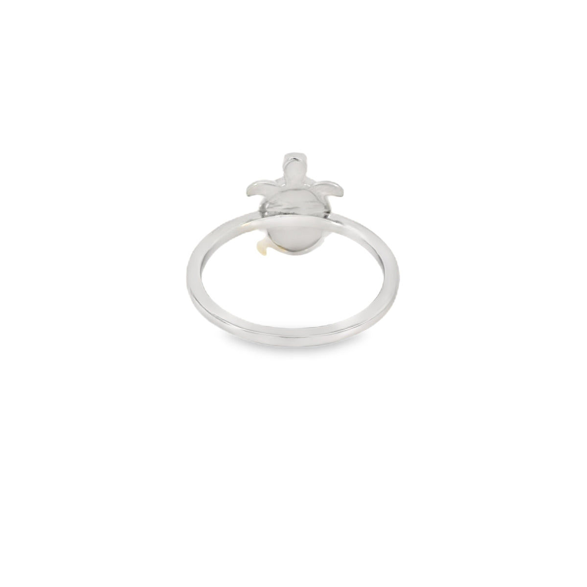 White lab opal turtle sterling silver ring
