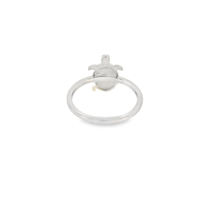 White lab opal turtle sterling silver ring