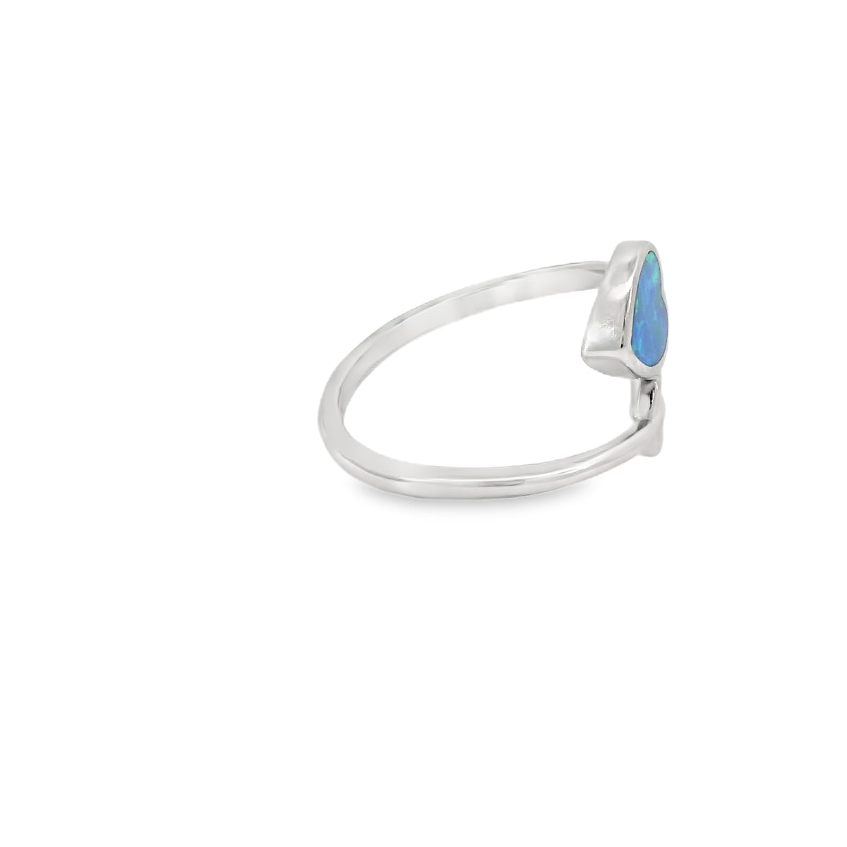 Blue lab opal heart arrow sterling silver ring