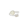 White lab opal heart arrow sterling silver ring