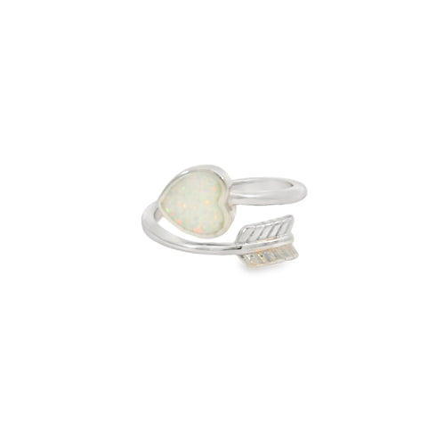 White lab opal heart arrow sterling silver ring