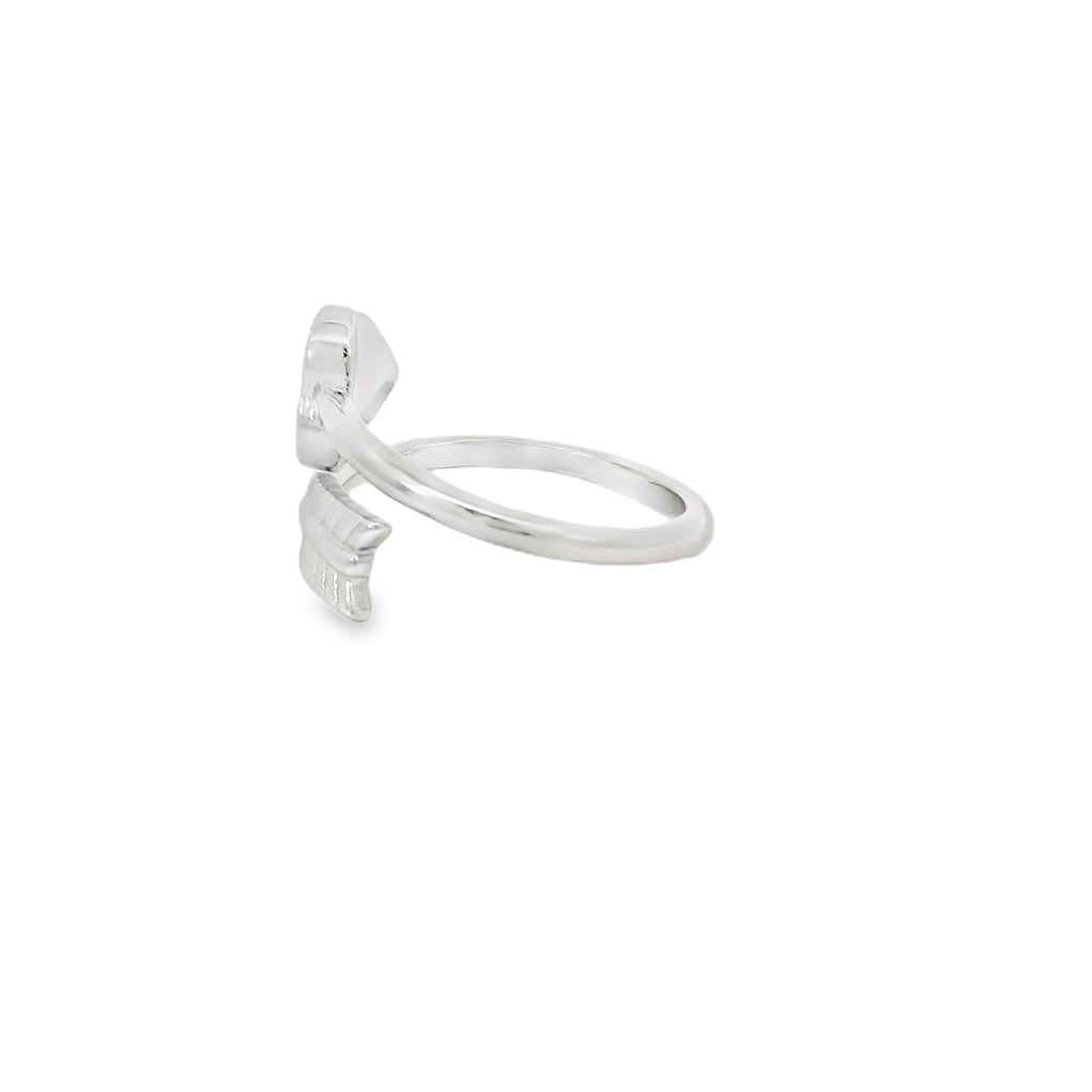 White lab opal heart arrow sterling silver ring