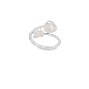 White lab opal heart arrow sterling silver ring