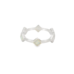 Lab Opal White Rhombus Band Sterling Silver Ring