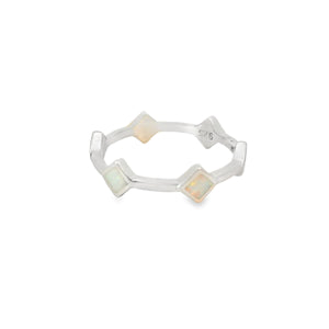 Lab Opal White Rhombus Band Sterling Silver Ring