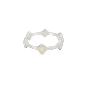 Lab Opal White Rhombus Band Sterling Silver Ring