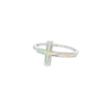 White lab opal cross sterling silver ring