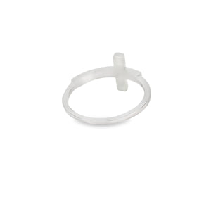White lab opal cross sterling silver ring