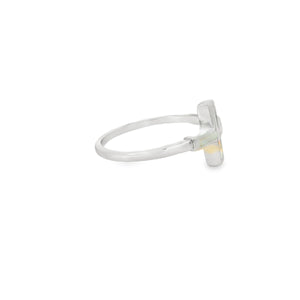 White lab opal cross sterling silver ring