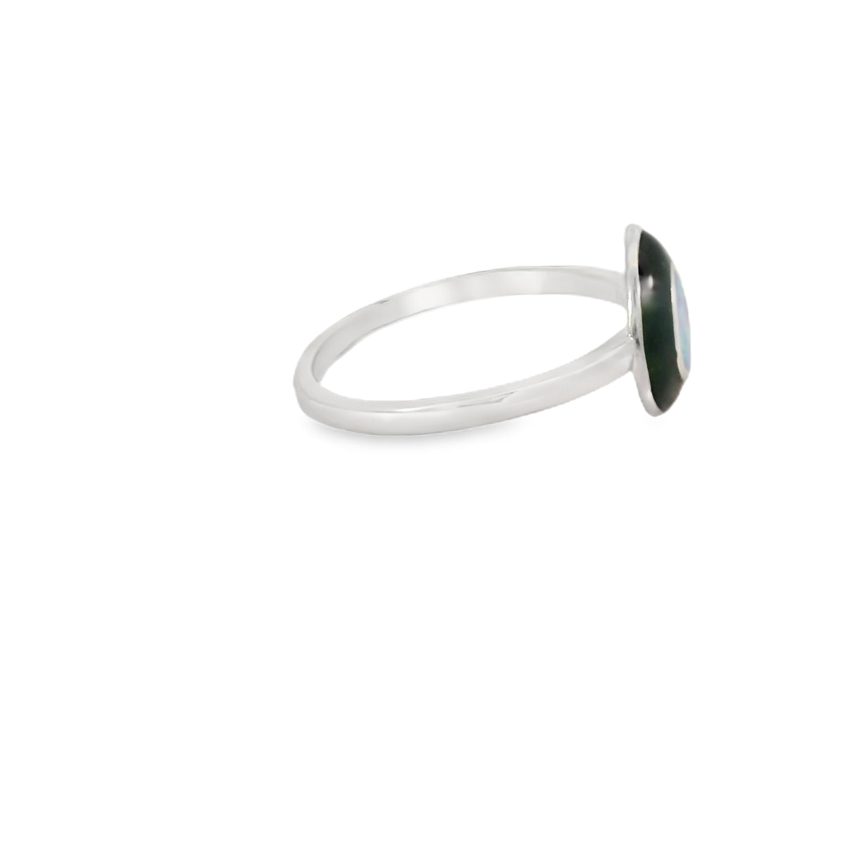 Blue lab opal tear drop with black enamel ring
