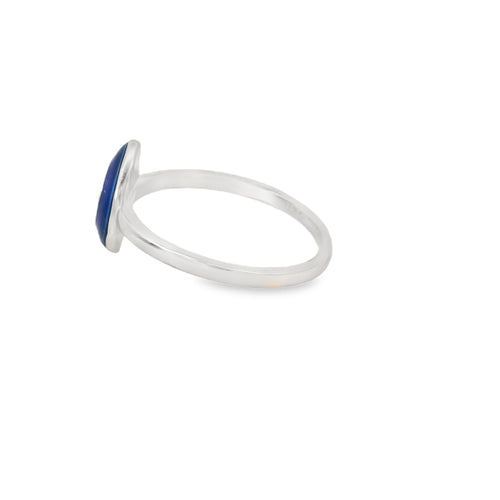 Blue lab opal tear drop with blue enamel ring