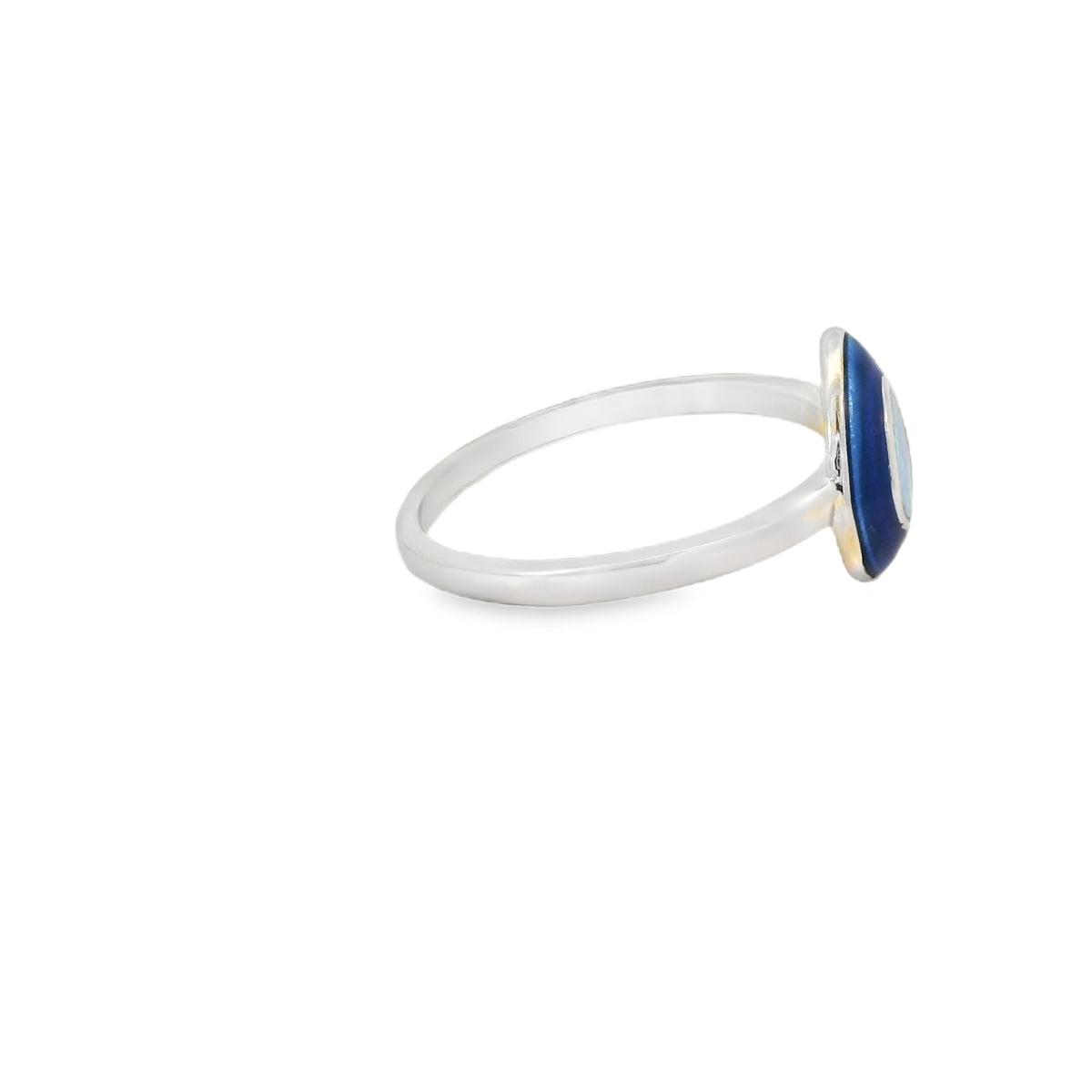 Blue lab opal tear drop with blue enamel ring