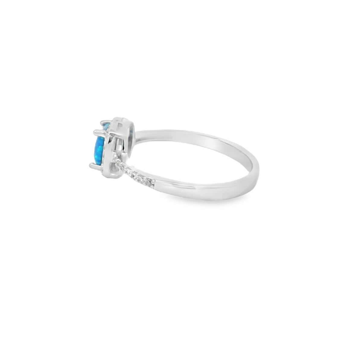 Lab Opal Ring With Cubic Zirconia (Blue)