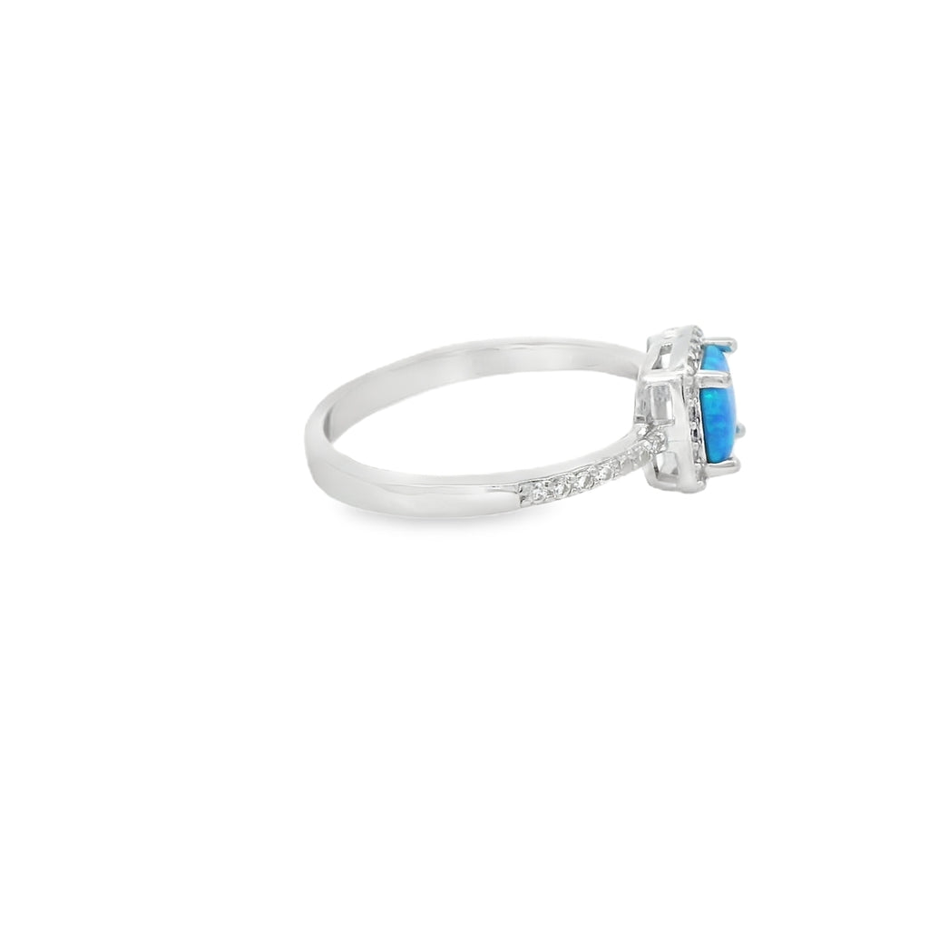 Lab Opal Ring With Cubic Zirconia (Blue)