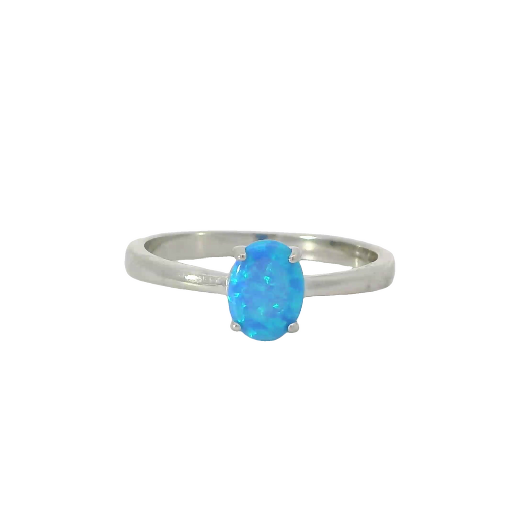 Blue lab opal oval 8x6mm sterling silver ring