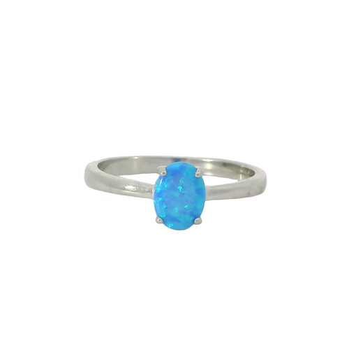 Blue opal sterling silver ring