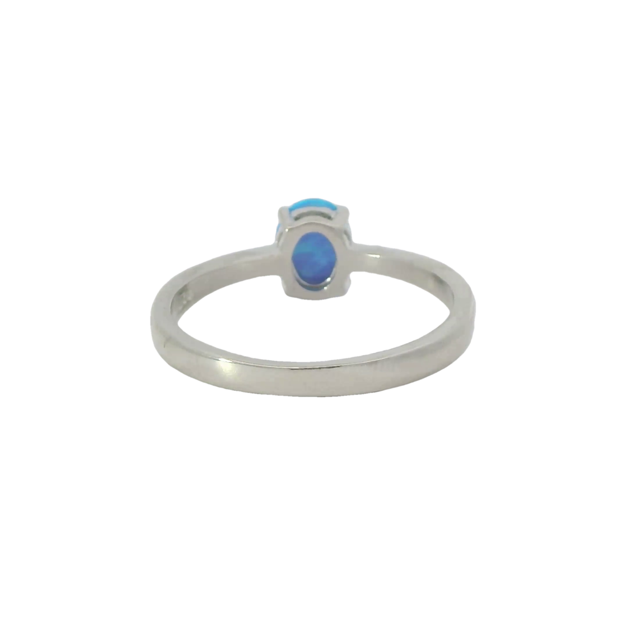 Blue lab opal oval 8x6mm sterling silver ring