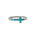 Blue lab opal cross sterling silver ring