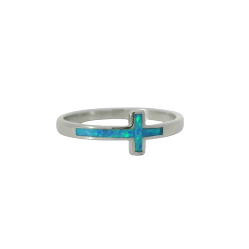 Blue opal sterling silver ring (Cross)