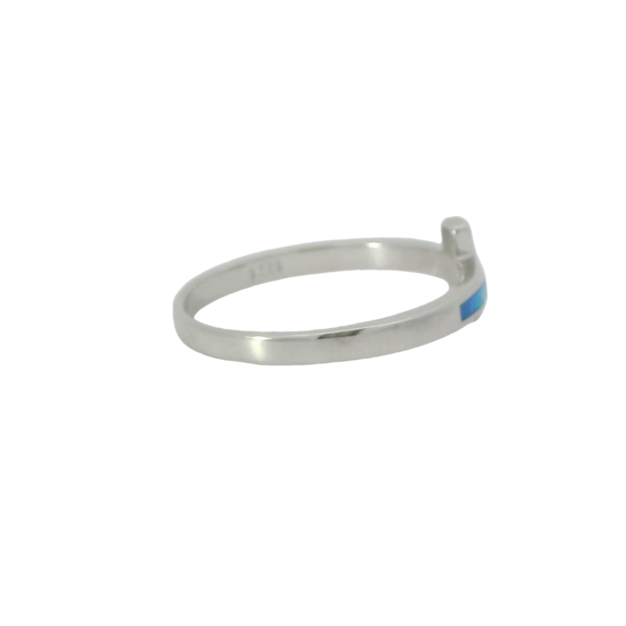 Blue lab opal cross sterling silver ring