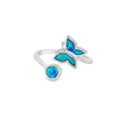 Blue lab opal butterfly sterling silver ring