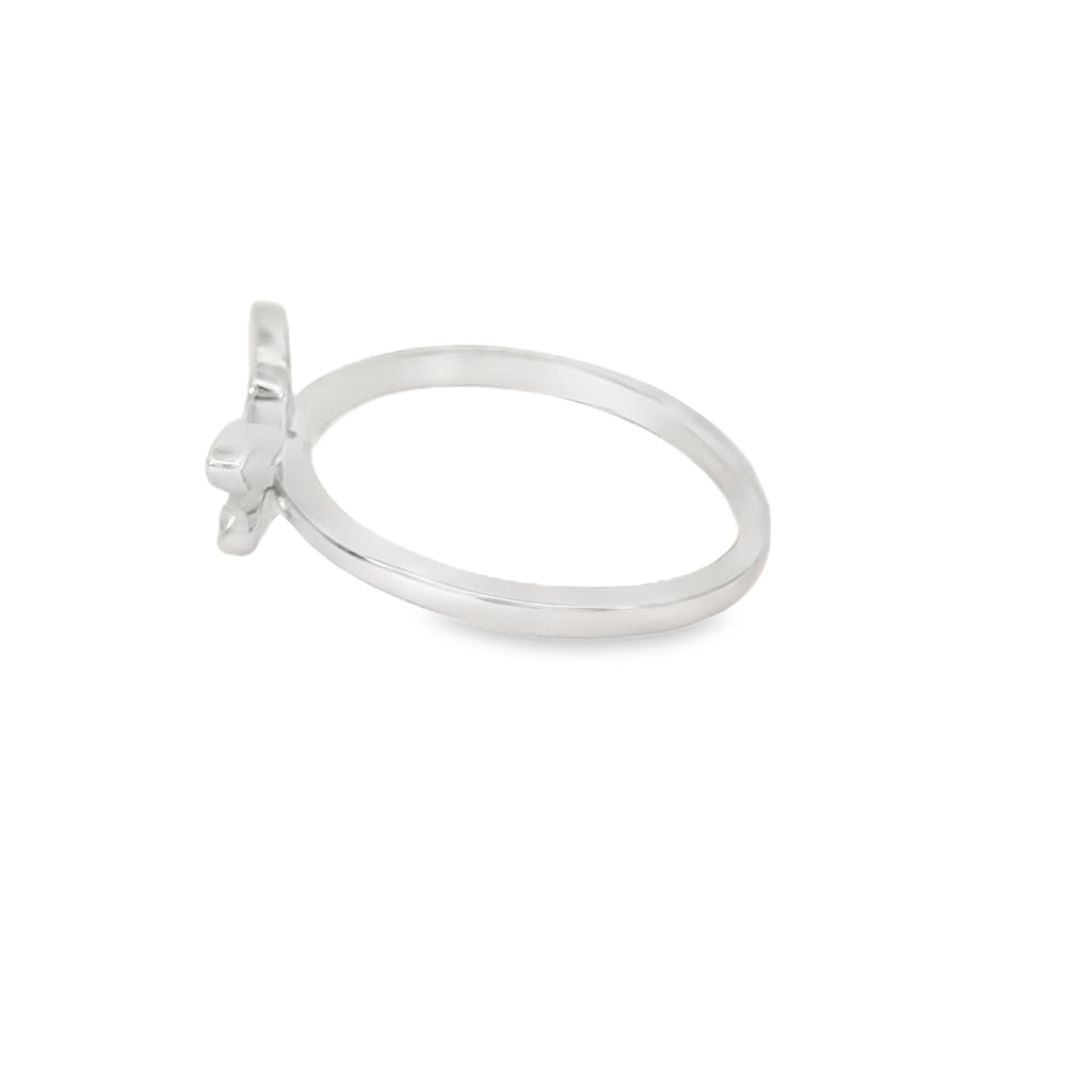 White lab opal butterfly sterling silver ring