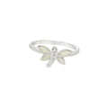 White lab opal butterfly sterling silver ring