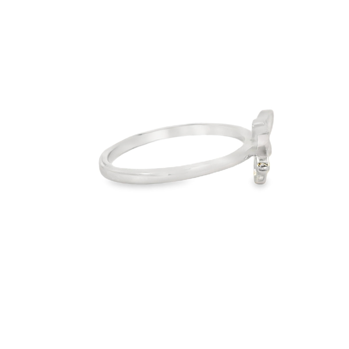 White lab opal butterfly sterling silver ring