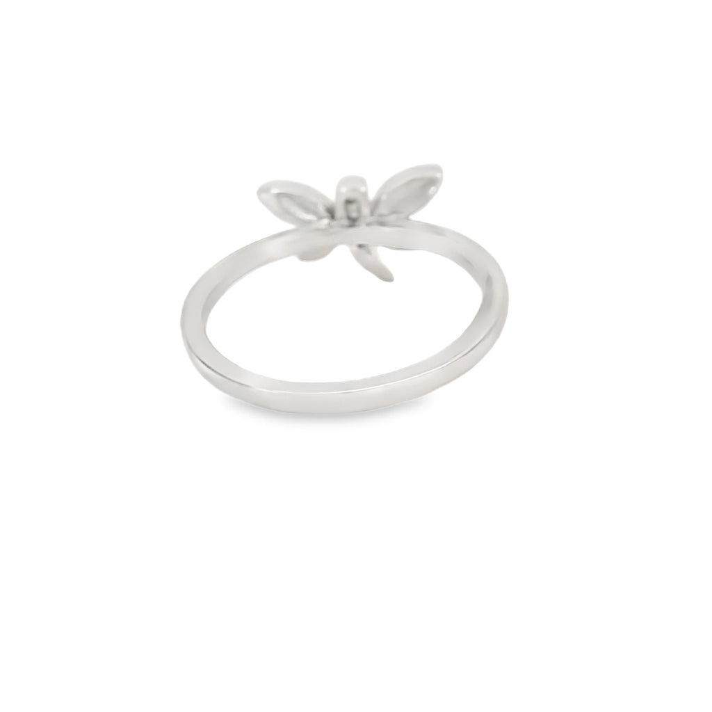 White lab opal butterfly sterling silver ring