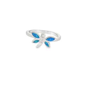 Blue lab opal butterfly sterling silver ring