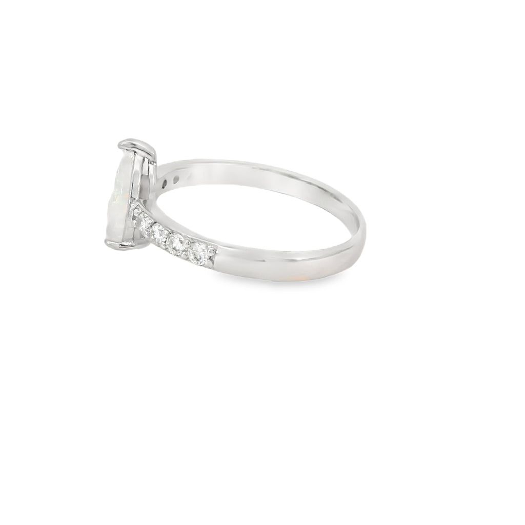 Pear Shape 10x8mm White Lab Opal Sterling Silver Ring