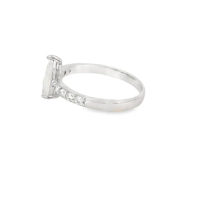 Pear Shape 10x8mm White Lab Opal Sterling Silver Ring