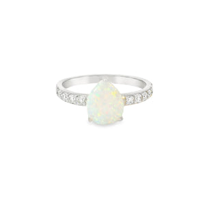 Pear Shape 10x8mm White Lab Opal Sterling Silver Ring