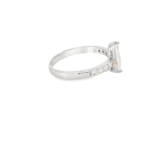 Pear Shape 10x8mm White Lab Opal Sterling Silver Ring