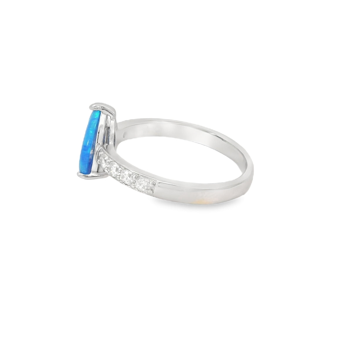 Pear Shape 10x8mm Blue Lab Opal Sterling Silver Ring
