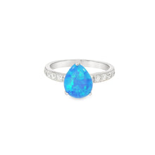 Load image into Gallery viewer, Pear Shape 10x8mm Blue Lab Opal Sterling Silver Ring