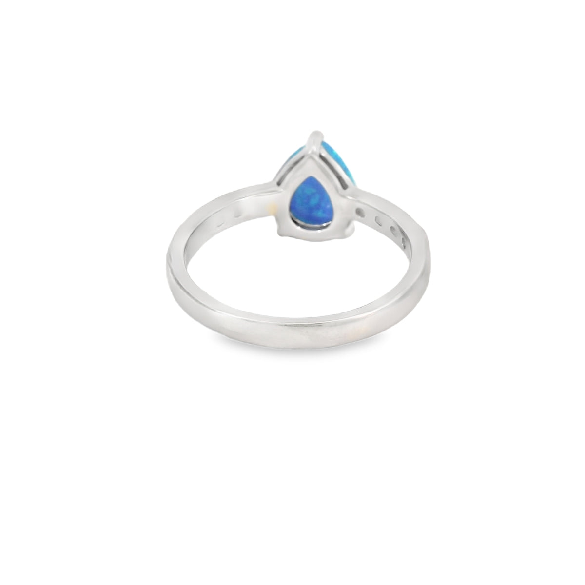 Pear Shape 10x8mm Blue Lab Opal Sterling Silver Ring